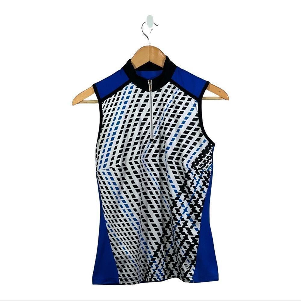 GGBLUE Women’s Sleeveless Mock Neck Golf/Athletic Top Blue/White/Black Size XS